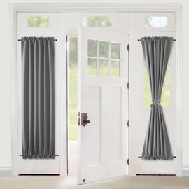 XWZO French Opaque Door Curtains, Kitchen Curtain, Modern Door Curtain, Balcony Door Pockets, Blackout Curtains with Tiebacks, 1 Piece, Grey, H 183 cm x W 64 cm (W 25 x L72)
