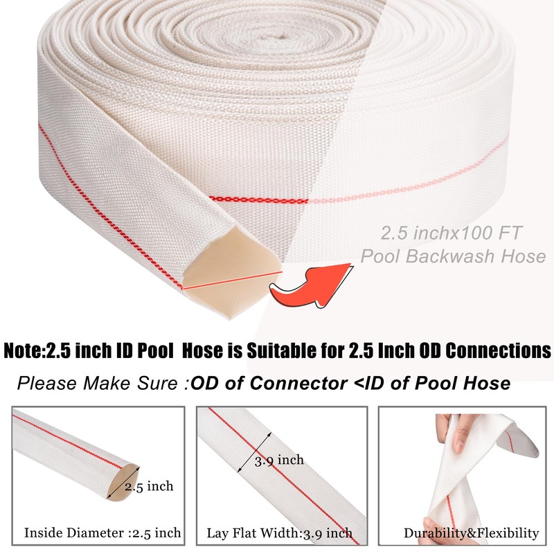 Backwash Hose 2.5"ID x 100ft Swimming Pool Discharge Hose Heavy