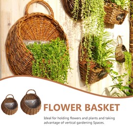 Yardwe 2Pcs Round Hanging Planter Burlap Flower Basket Flower Hanging Basket Wall Hanging Garden Planter Rattan Storage Basket Round for Indoor Outdoor