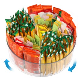 CODOHI Drink Packet Organizer, Turntable Water Packet Organizer, Mix Drink Station Organizer, Pantry Organization Storage Bins for Kitchen Fridge Countertop Cabinet, 5 Parts for Snacks Packets Spices