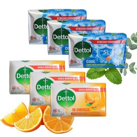 Dettol Antibacterial Bar Soap Bundle – Cool & Re-Energize – 6 Pack (100g Each, Total 600g) – Menthol Eucalyptus & Mandarin Orange – Germ Protection & Long-Lasting Freshness