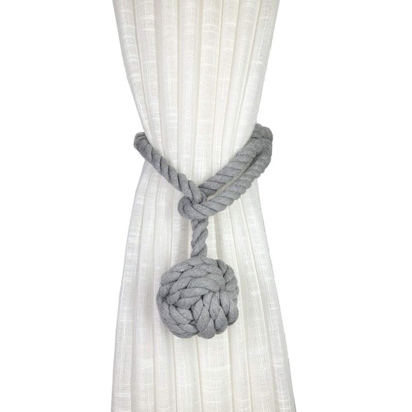 JQWUPUP 2 Pack Rustic Curtain Tiebacks - Outdoor Curtain Drapery Holdbacks Holders - Hand Knitting Cotton Rope Drape Tie Backs for Sheer and Blackout Curtain(Set of 2, Grey)