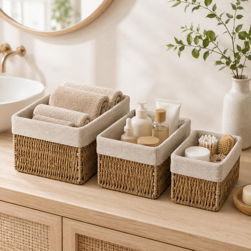 Rattanzenith Wicker Storage Baskets Set of 3, Bathroom & Shelf