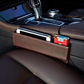 relleno de espacio para asiento de coche, organizador de bolsillo lateral de asiento de coche de cuero para guardar teléfonos o boletos o llaves o dinero de bolsillo (Marrón)
