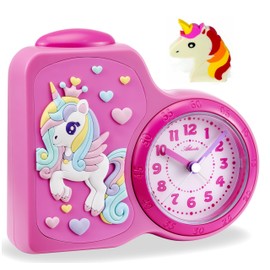 Atlanta Unicorn Children's Alarm Clock without Ticking for Girls Pink + Eraser - 2145/17 Wheel