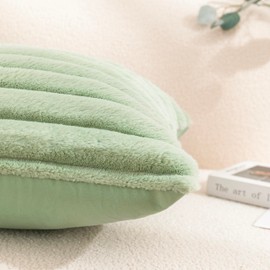 Uhomy Set of 2 Faux Fur Home Decorative Throw Pillow Cover Luxury Super Soft Fuzzy Striped furry Pillowcase for Sofa Couch Bedroom Comfy Thick Fluffy Plush Cushion Cover 18x18 Inch Sage Green 45 cm