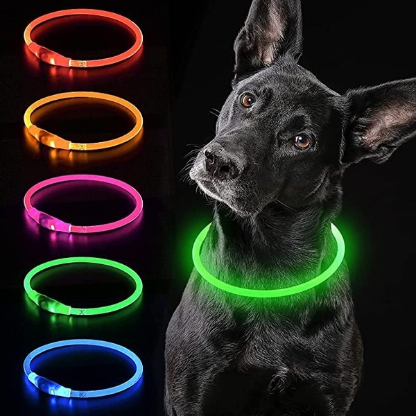 iTayga Luminous Dog Collar, USB Rechargeable and Waterproof Dog Collar, Adjustable Length, Safety Collar for Dogs and Cats, 3 Modes, Green