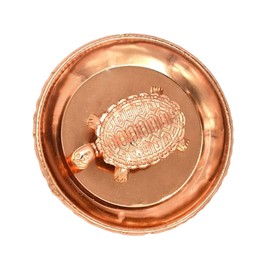 Satre Online and Marketing Feng Shui Copper Tortoise with Plate Set, Turtle, Turple with Plate, Decorative Showpiece for Good Luck - 2 Pcs
