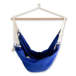 NOVICA Royal Blue Brazilian Cotton Swing Hammock Chair with Spreader Bar, 'Copacabana'
