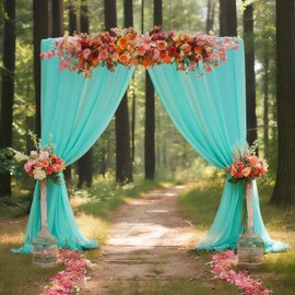 DUOBAO Mint Green Sheer Chiffon Curtains 29x108-Inch 2 Panels Chiffon Drapery for Wedding & Photography Backdrops (Teal)