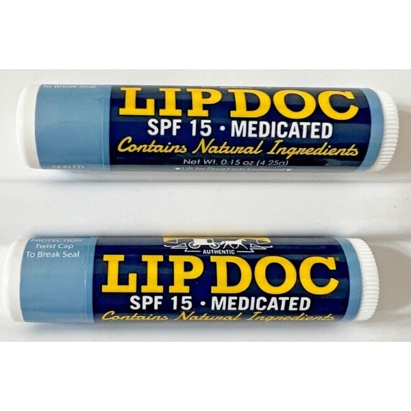 Amish Origins Lip Doc SPF 15 Medicated Lip Balm Sunscreen All-Natural 2-Pack Lot