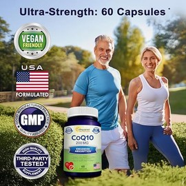 aSquared Nutrition CoQ10 200 mg - 60 cápsulas - Suplemento de coenzima Q10 - Pastillas de coenzima Q10 y ubiquinona - Vitamina antioxidante extra vegana CoQ-10 - Alternativa a las cápsulas blandas y G