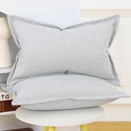 Madizz Set of 2 Linen Cushion Covers with Wide Edge, Soft Decorative Cushion Covers for Sofa, Bedroom, Cushion Cover, Grey Purple, 40 x 80 cm, Rectangular