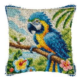 ZUHK Parrot Latch Hook Pillow Case Kits,17X17Inch 3D DIY Latch Hook Cushion Cover Kits Latch Hook Kit,with Latch Hook Tool Latch Hook Kit for Adults and Beginners (B)