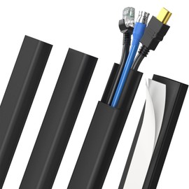 Delamu Black Cord Hider, 62.8in TV Cable Hider, Cord Covers for Wires on Wall, Wire Hider Wire Covers for 2-3 Cords on Wall, Easier Setup Cable Raceway Cable Management, 4X L15.7 W0.94 H0.47in, Black