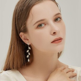 Dangling Earrings for Women Bridal Earrings for Wedding Rhinestone Wedding Prom Anniversary Delicate Leaf silver drop Earrings Long Earrings- Elegant Earrings Crystal Drop Earrings