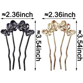 Four Tooth Fork Crystal Butterfly Decorative Hair Combs French Hair Pin Champagne Black Butterfly Rhinestone Hair Comb Clips Butterflies Hair Side Combs Bridal Wedding Hair Accessories For Women