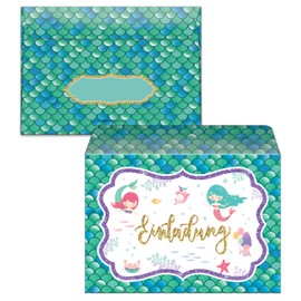 Junaversum 10 Invitation Cards with 10 Envelopes for Children's 6th Birthday Girls Mermaid Invitations Sixth Birthday
