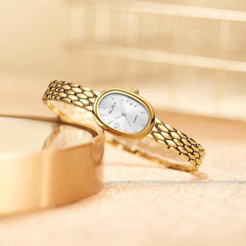 Diaofendi Petite Vintage Oval Gold Women’s Watch, Waterproof Elegant Watch