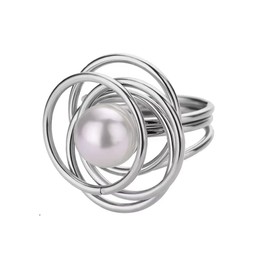 Stainless Steel Pearl Band Rings for Women Large Round Bead Line Circle Thick Chunky Ring Bohemian Statement Knuckle Finger Bands Jewelry (Silver)