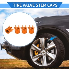 VekAuto 4 Pcs Tire Valve Stem Caps, 18x17MM Car Wheel Valve Cap Universal for Car Bike Motorcycle Anti Crash Aluminum Alloy Orange Tyre Valve Stem Cover Valve Dust Cap Tire Valve Cap
