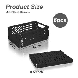 Daixers 6 Pack Mini Foldable Small Plastic Baskets for Organizing and Storage，Collapsible Storage Crates,Mini Bins for Home Kitchen Bedroom Bathroom Office (Black, Small 6x4x2.2)