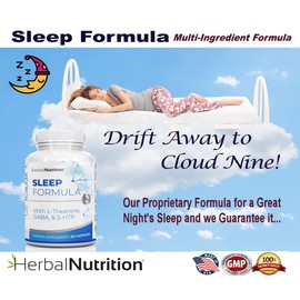 Herbal Nutrition Sleep Support Supplement Sleep Formula is a Multi-Ingredient Sleep Supplement with Melatonin, GABA, L-Theanine, and More, Sleep Like You are on Cloud 9! One 60 Ct Bottle