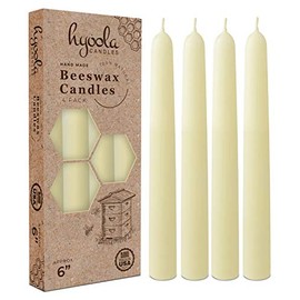 Hyoola 6" Beeswax Taper Candles - 6 Hour Burn Time - White Beeswax Candles - 4 Pack