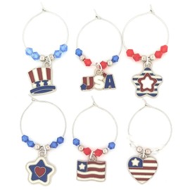 Independence Day Wine Charms, Patriotic 4th Of July Wine Charms, American Flag Wine Charms, Memorial Day Wine Charms, Patriotic Party Supplies, Glass Identifiers, Glass Tags, Glass Markers - 6
