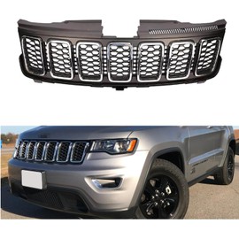 Front Upper Bumper Grille W/Chrome Trim Compatible With 2017-2020 Je-ep Grand Cherokee Front Upper Bumper Grille