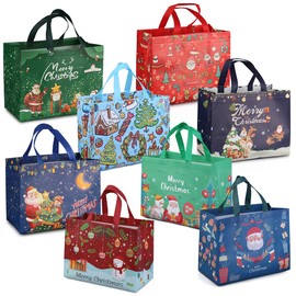 8pcs Christmas Gift Bags, Christmas Carrier Bags with Handles, Christmas Bags, Multifunctional Fleece Christmas Bags for Wrapping Gifts, Christmas Party Accessories, 32.5 × 25 × 17 cm