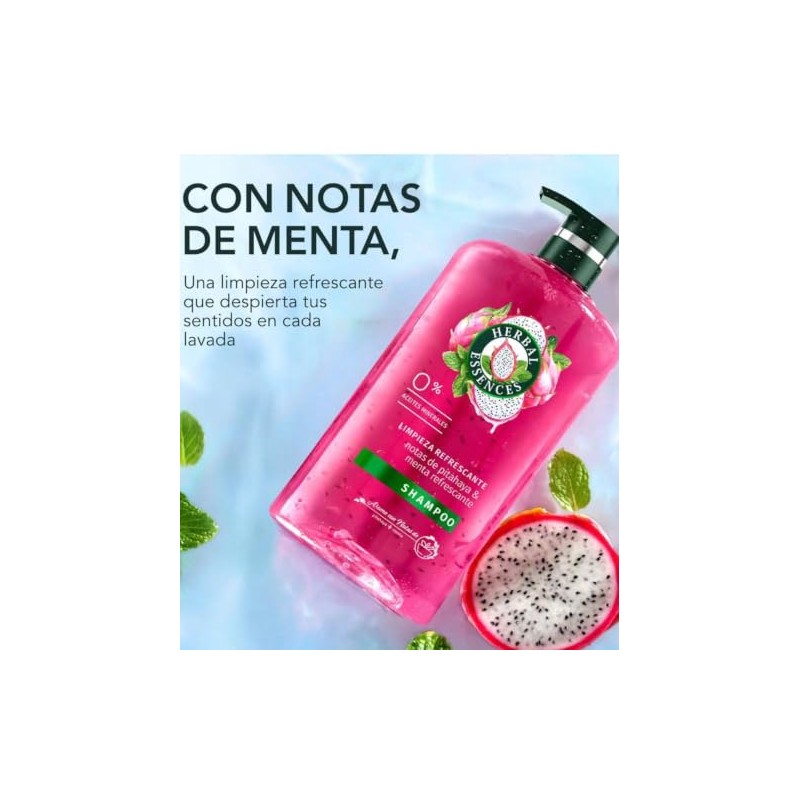 Herbal Essences Shampoo Limpieza Refrescante Pitahaya y Menta, 865 ml