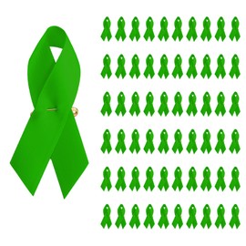 Mental Health Awareness Green Ribbon Pins, 200 Pcs Mental Health Satin Pins with Safety Pins Green Ribbons Mental Health Day Brooches Lapel Pin Bulk for Charity Social Event Party Favors Supplies