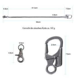 Ahiller Men's Wallet Chain, Heavy Duty Key Chain [Alloy Carabiner, Stainless Steel Chain], Suitable for Jeans, Wallets, Bags, Gunmetal Gray-q
