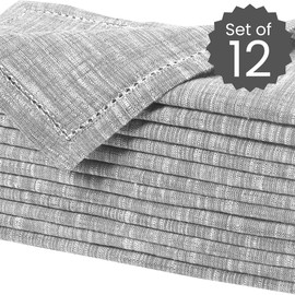 Cotton Clinic 12 Pack Farmhouse Style Slub Textured 18x18 Cloth Dinner Napkins, 100% Cotton for Everyday Use and Events - Soft and Durable Cocktail Napkins, Wedding Dinner Napkins, Grey