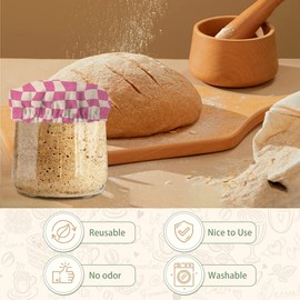 Sourdough Starter Jar Cloth Covers,Groovy Pink Checkerboard Gifts for Women Baker 5 Pack Kit Stretchy Cloth Jar Lids Fits Jar Mouth Ranging 3"- 4" Inches