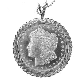 Morgan Silver Dollar Design 1 oz .999 Silver Round Solid 925 Sterling Silver Necklace NEW