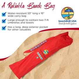 beachBUB Beach Umbrella Bag - Beach Bag for Outdoor Camping & Traveling Umbrellas, Waterproof & Foldable Beach Bag for Umbrellas with Wide Padded Shoulder Strap & Molded Carry Handle, Bold Breaker Red