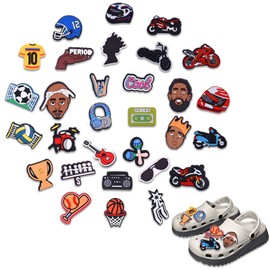 Shoe Accessories Charms for Croc, 30PCS Different Shape Cool Shoe Charms, Rock Boys, Motorcycles, Ball Games, Musical Instruments, Cool Shoelace Pins Accessorie for Boys Kids Teens and Adults