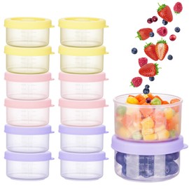 NiHome 12-Pack 2oz Plastic Containers with Lids, BPA-Free Snack & Baby Food Storage Cups, Leak-Resistant, Stackable, Microwave & Freezer Safe, Measurement Marks for Portion Control (3 Macaron Colors)