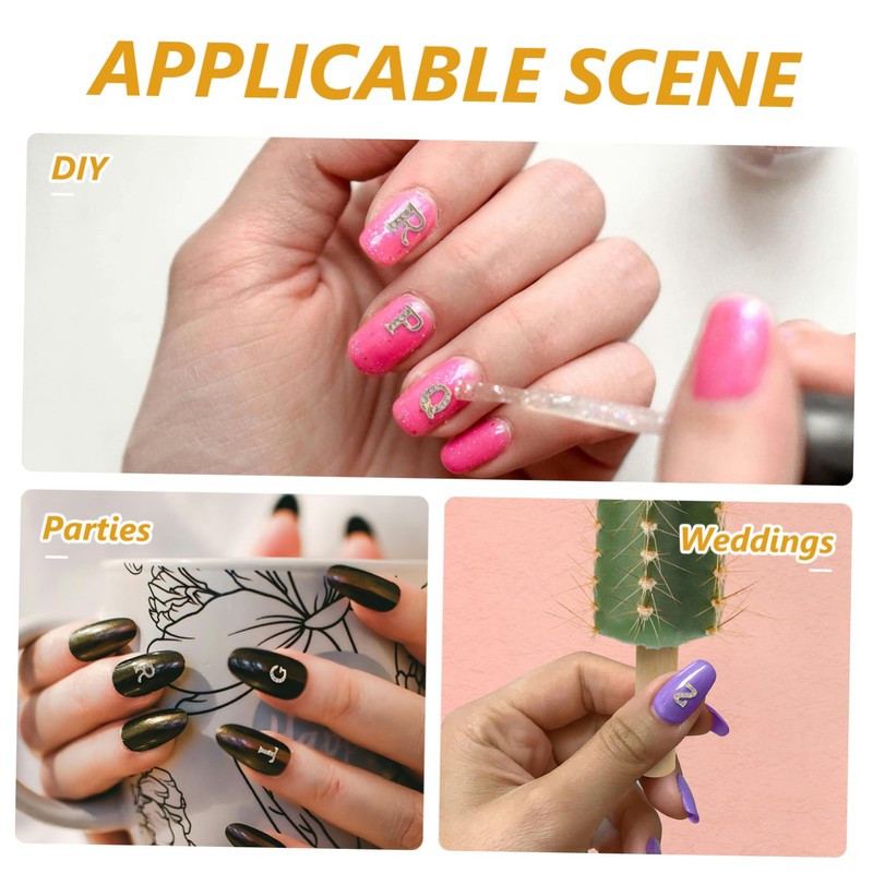 Outanaya 1set Rhinestone Nail Charms Letter Shape Manicure Decorations for