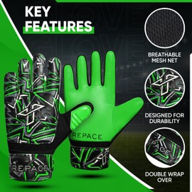 Trepace SPORTS Football Goalkeeper Gloves For Boys Kids Youth Children Soccer Goalie Goalkeeping Glove with Grip Palms (Green, 6)