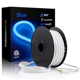 TORCHSTAR Premium 50ft LED Neon Rope Lights, Easter & Spring Decoration, Outdoor IP67 Waterproof, 120V UL Plug, ETL Listed Connectable Neon Light Strip for Shop Sign, Max 3 Sets(150FT), Blue Light