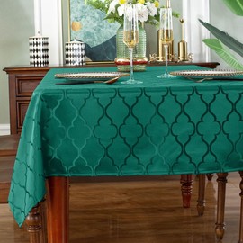 SASTYBALE Christmas Tablecloth Rectangle, Spillproof and Wrinkle Resistant Jacquard Table Cloth with Floral Patterns for Dining Room & Holiday Decoration (Green, 132 x 178 cm (4-6 Seats))
