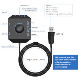 Tendak USB Hub with Audio Adapter, External Sound Card with 3.5mm Headphone Microphone Jack and Volume Control 3 Port USB Hub for Laptop PC HDD Disk