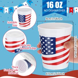 Sabary 32 Pcs Patriotic Plastic Cup 4 of July Star Drinking Cup for Labor Day Red White and Blue Tumbler for Independence Party Supplies Home Decoration Memorial Present(American Flag)