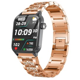 Compatible with TRAUSI Smart Watches Bands, Women Jewelry Bling Diamond Metal Dressy Strap Adjustable Replacement Strap Accessories Sports Band for Men Women Compatible with TRAUSI TG08 1.83" HD Smart Watches (Rose Gold, 22mm size band)