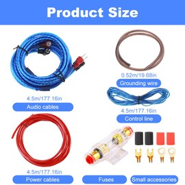 CLIUNT Car Amplifier Cable Set Connection Set, 10GA Subwoofer Cable Set, 1500W Car Amplifier Cable Set, Power Amplifier Cable Set, 4.5 m Installation Car Amplifier Cable Set