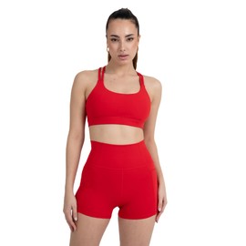 YITTY Active Women's Ultraluxe Strappy Medium Impact Bra, Athleisure, 4-Way-Stretch, Heated Red, M