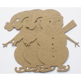 Unbranded (3)  SKATING SNOWMAN - Bare Christmas Chipboard Die Cuts - 3 3/4" x 4 7/8"